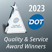 Trophy next to text: 2023 Dot Quality & Service Award Winners