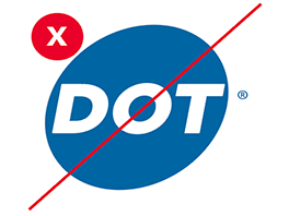 The Dot Foods blue logo is displayed with the word "Dot" used in an incorrect font with a red line through it