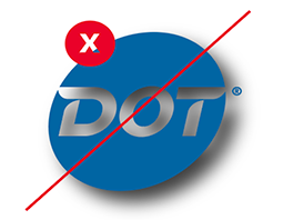 The Dot Foods logo with a shadow behind it and red line over it to signify this is not the correct treatment for the Dot Foods logo