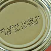 Close up of a can with a year 2020 expiration date