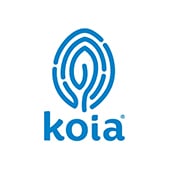 Koia logo with blue leaf-shaped finger-print and brand name